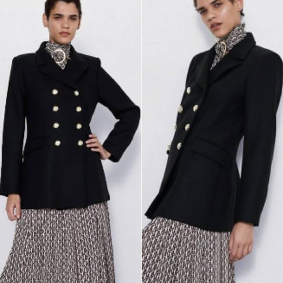 ZARA Black Double Breasted Wool Coat-M